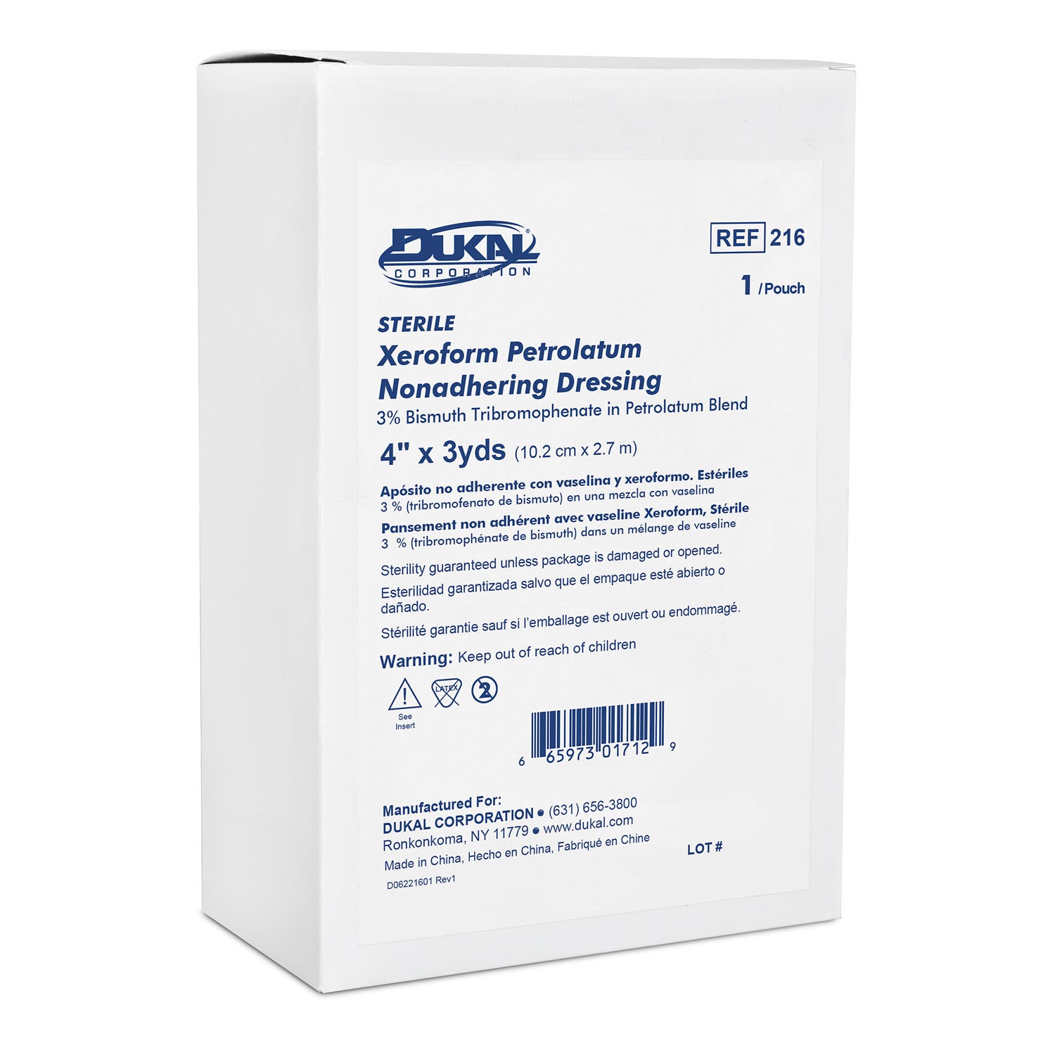 Dukal Alba Xeroform Petrolatum Gauze Dressings, 4" x 3 yds, Sterile, 1/pk, 6 pk/bx