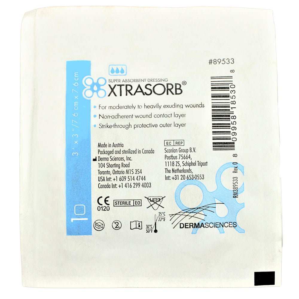 XTRASORB Classic 4"x4" Non-Adhesive Super-Absorbent Wound Dressing, 10/box